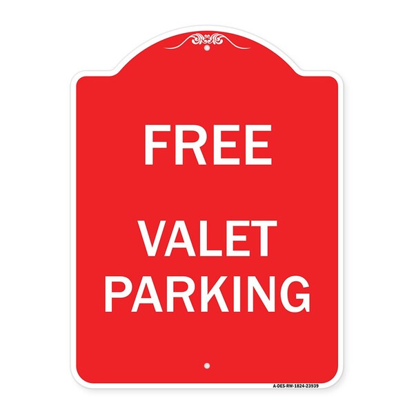 Designer Series Sign-Free Valet Parking, Red & White Aluminum Sign, 18" x 24", RW-1824-23939